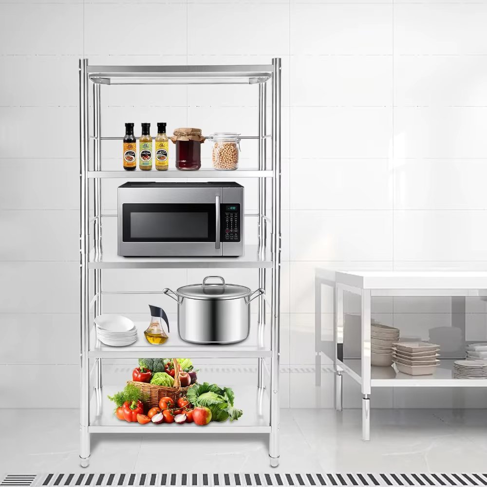 Stainless Steel Shelves 5 Tier Storage Shelf Units Heavy Duty Shelving for Kitchen Garage Warehouse Restaurant