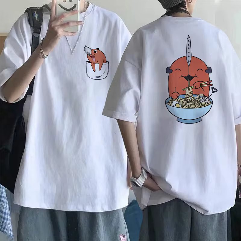 90s Japanese Anime Chainsaw Man T Shirt Cartoon Pochita T-shirt Makima Harajuku Graphic Tees Unisex Clothing Tops Tshirt Manga