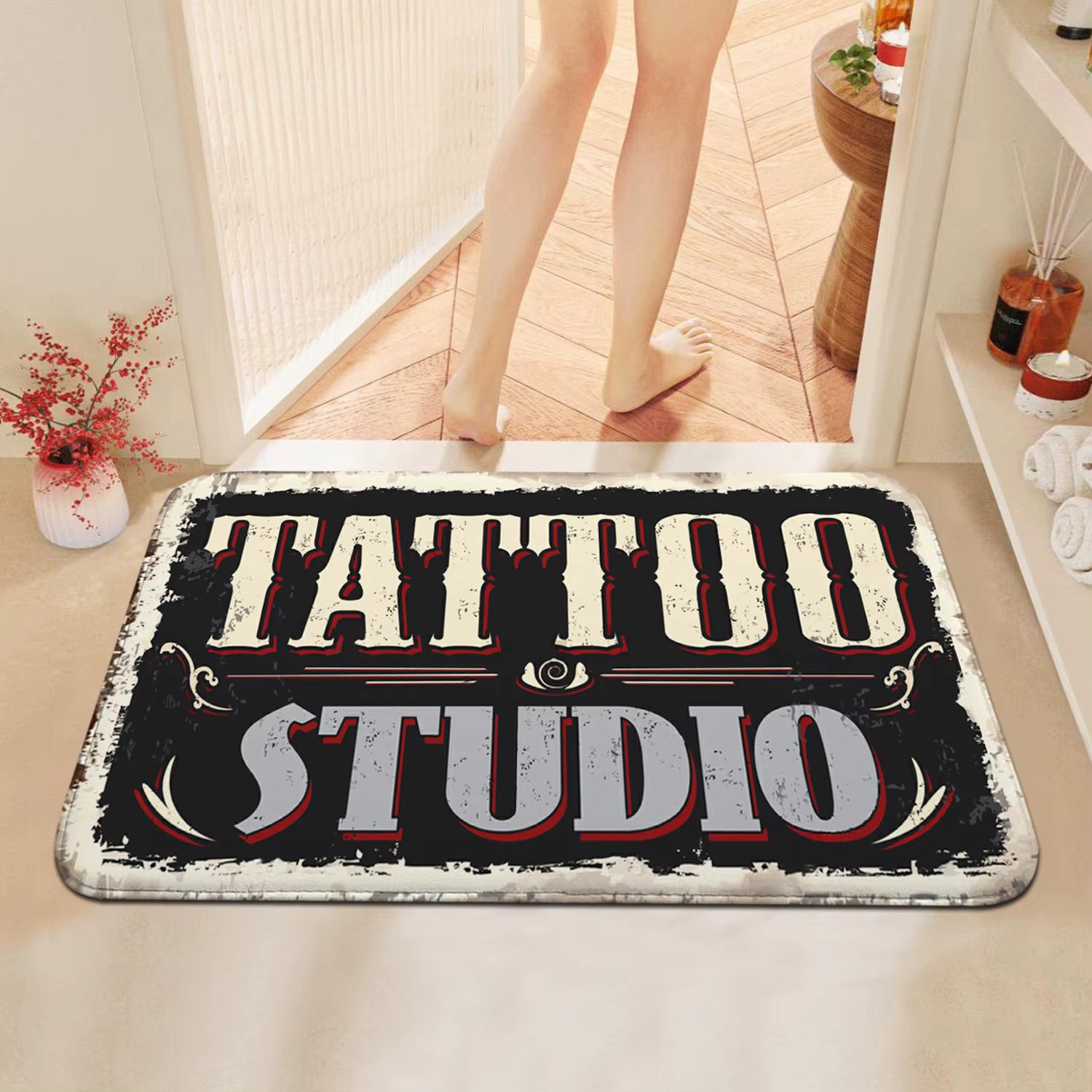 Tattoo Shop Mat Indoor Welcome Doormat Washable Bathroom Bedroom Kitchen Accessories Rug Non-slip Corridor Porch Entrance Carpet