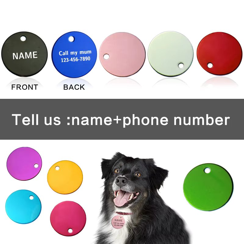 2pcs 25mm Round Dog Tag Collars Simple Personalized Dog Tag Laser Engraving Pet Identity Tag Anti-lost Necklace Pet Accessories