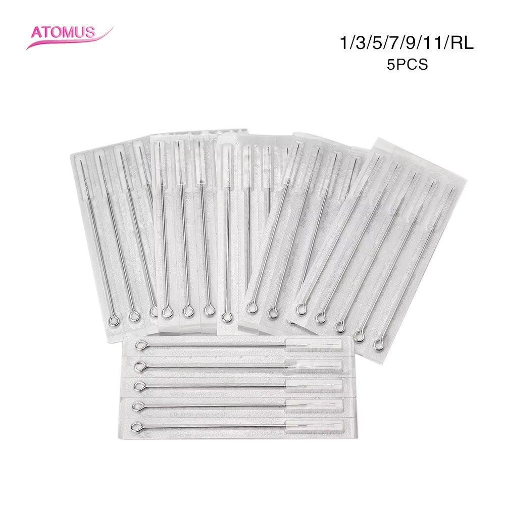 ATOMUS 5pcs Assorted Sterilized Tattoo Needles 1/3/5/7/9/11RL Agujas Microblading Naalden Permanent Makeup