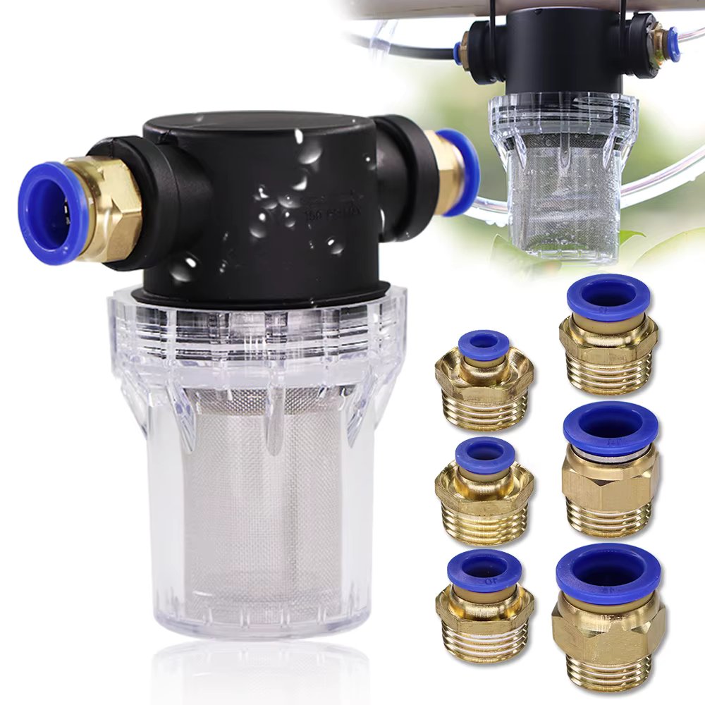 1/2" 6-16mm Garden Watering Hose Filter Irrigation Pipe Fittings Brass Slip Lock Quick Insert Connector Strainer Mesh Percolator