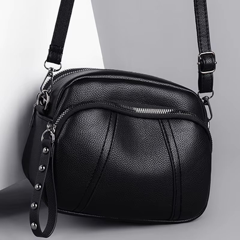 Solid Color Fashionable Rivet Zipper Women's Mobile Phone Bag Simple Soft Leather Shoulder Crossbody Small Square Bag