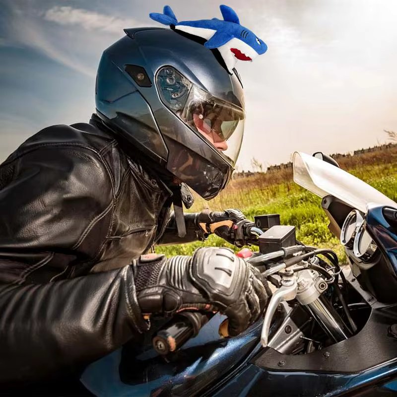 Motorcycle Hat Decorative Doll Shark-Shaped Safety Hat Doll Strong Double-Sided Tape Modification Accessories For Skiing Holiday