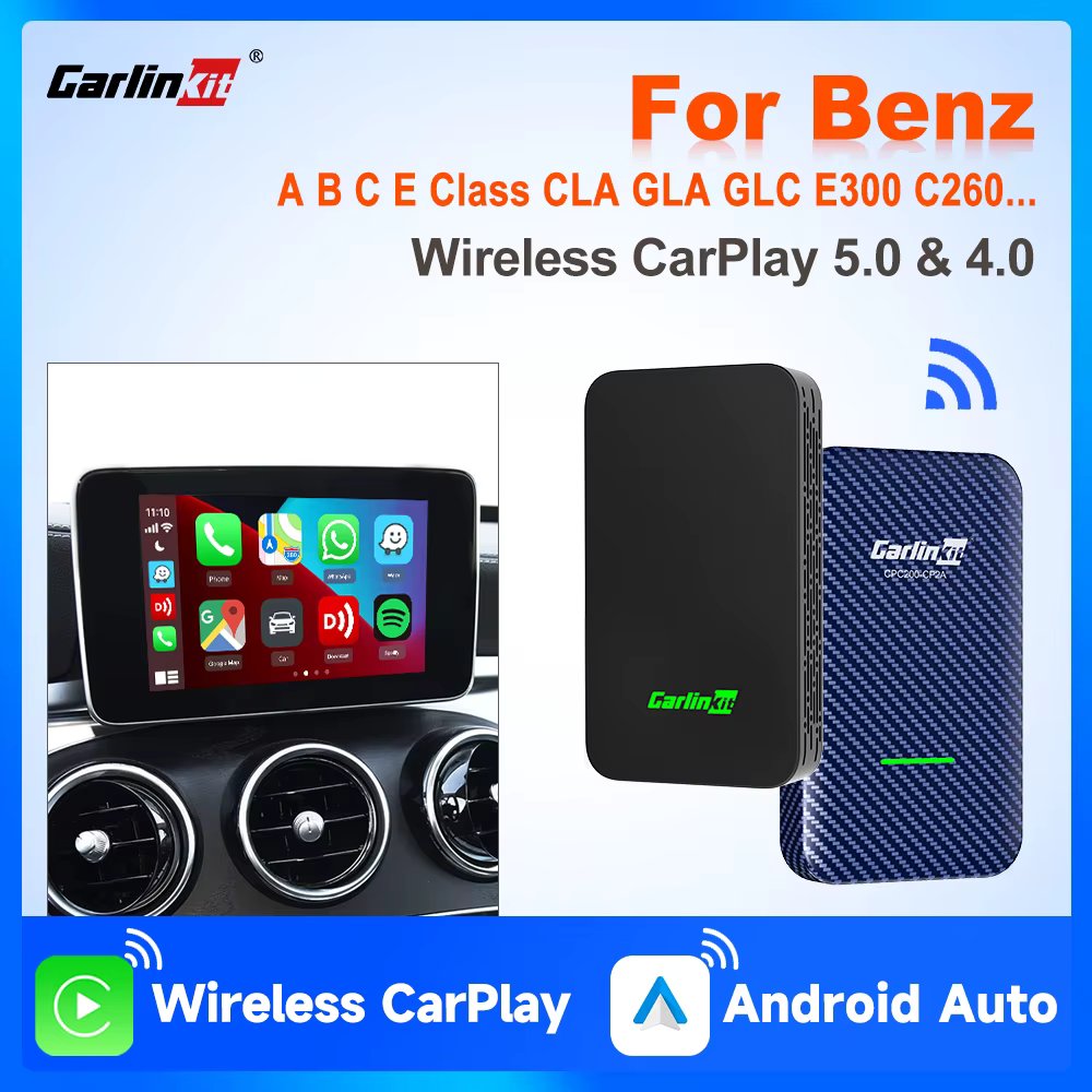 CarlinKit 5 &4.0 Wireless Android Auto CarPlay Adapter BT Auto-connect For Mercedes Benz A/B/C/E/X/V/S GLC GLB GLA EQA EQC Class