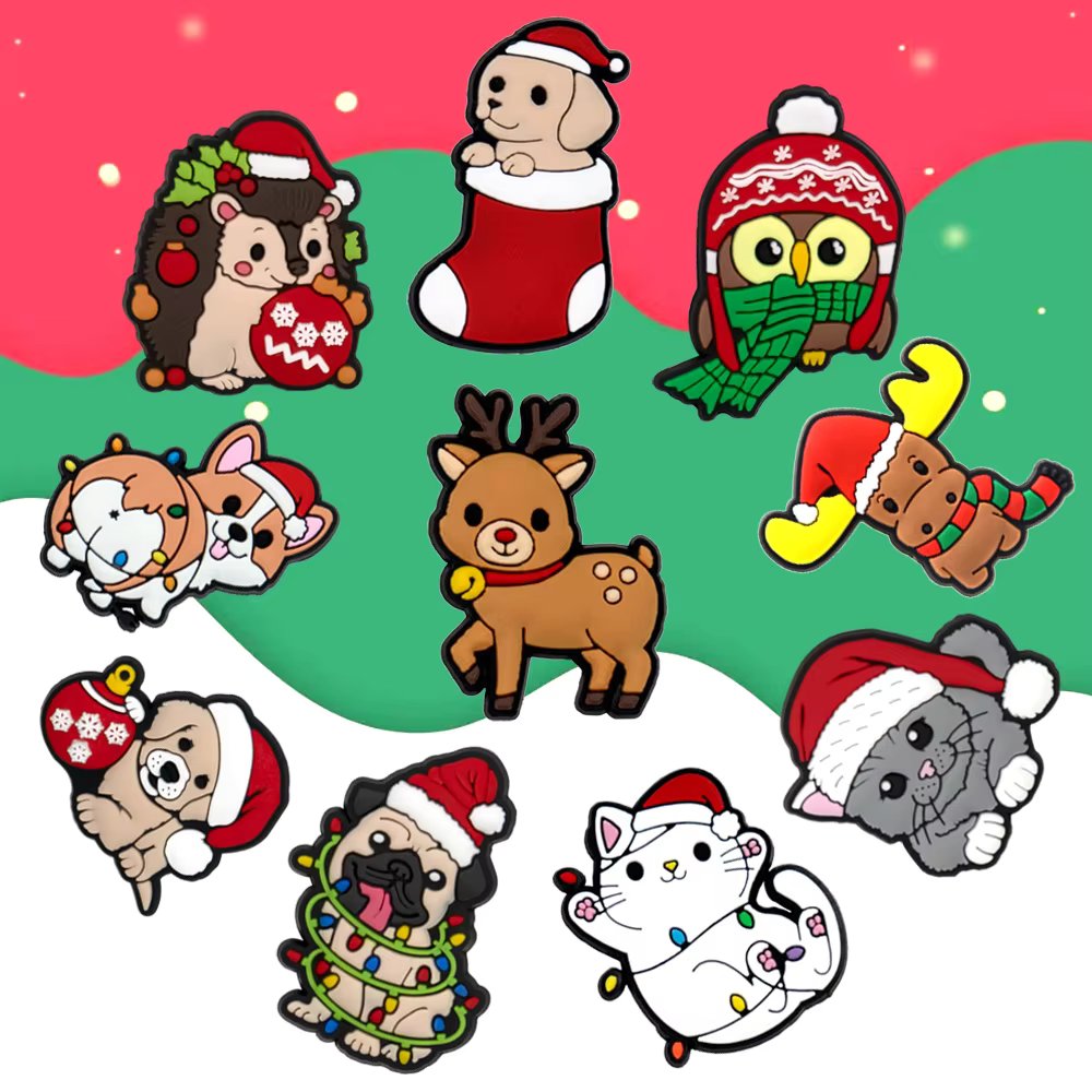 1/10pcs Christmas Animal Pins for Kids Men Women Shoe Charms Xmas Hat Deer Cat Dog Party Accessories Shoe Decorations Buckle