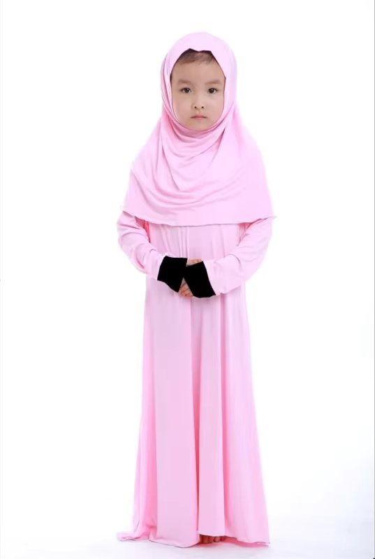 Muslim Kids Girls Prayer Dress Hijab Abaya Robe Arab Dubai Children Ramadan Kaftan Headscarf Islamic Eid Party Gown