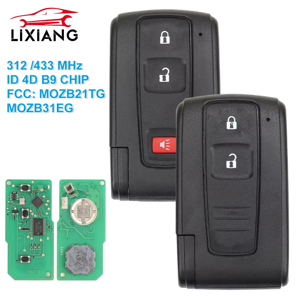 LIXIANG  2/3 Buttons 312/433MHz   B9Chip for Toyota Prius 2004 -2009 Auto Smart Remote Control Key Fob FCC# MOZB21TG MOZB31EG