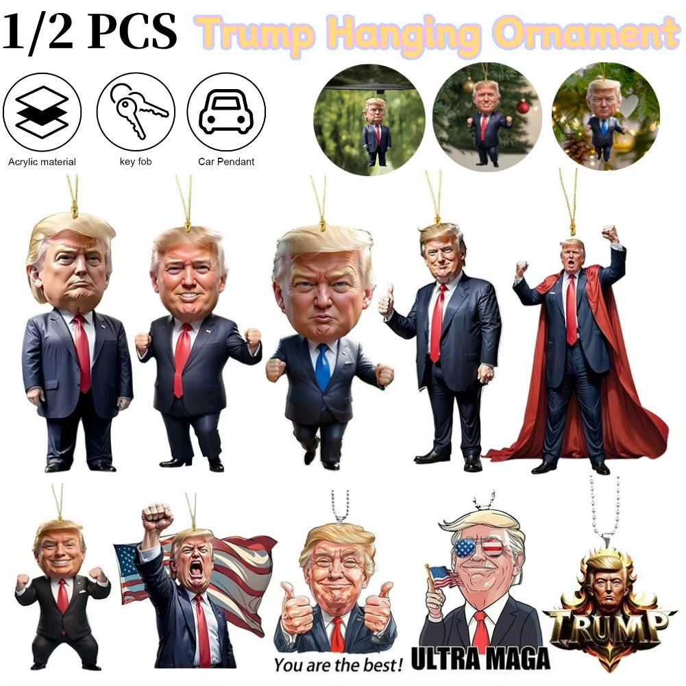 Acrylic Trump Car Hanging Ornament Funny Donald Trump Ornament Trump Hanging Charm for Car Interior Rearview Mirror Decoration