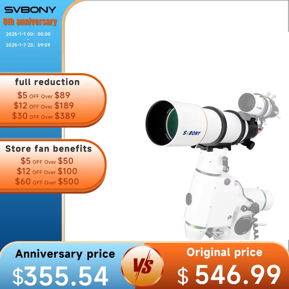 SVBONY SV48P Telescope 90mm Aperture F5.5 Refractor OTA Astronomical Telescope for Adults&Beginner for Deep Sky Astrophotography