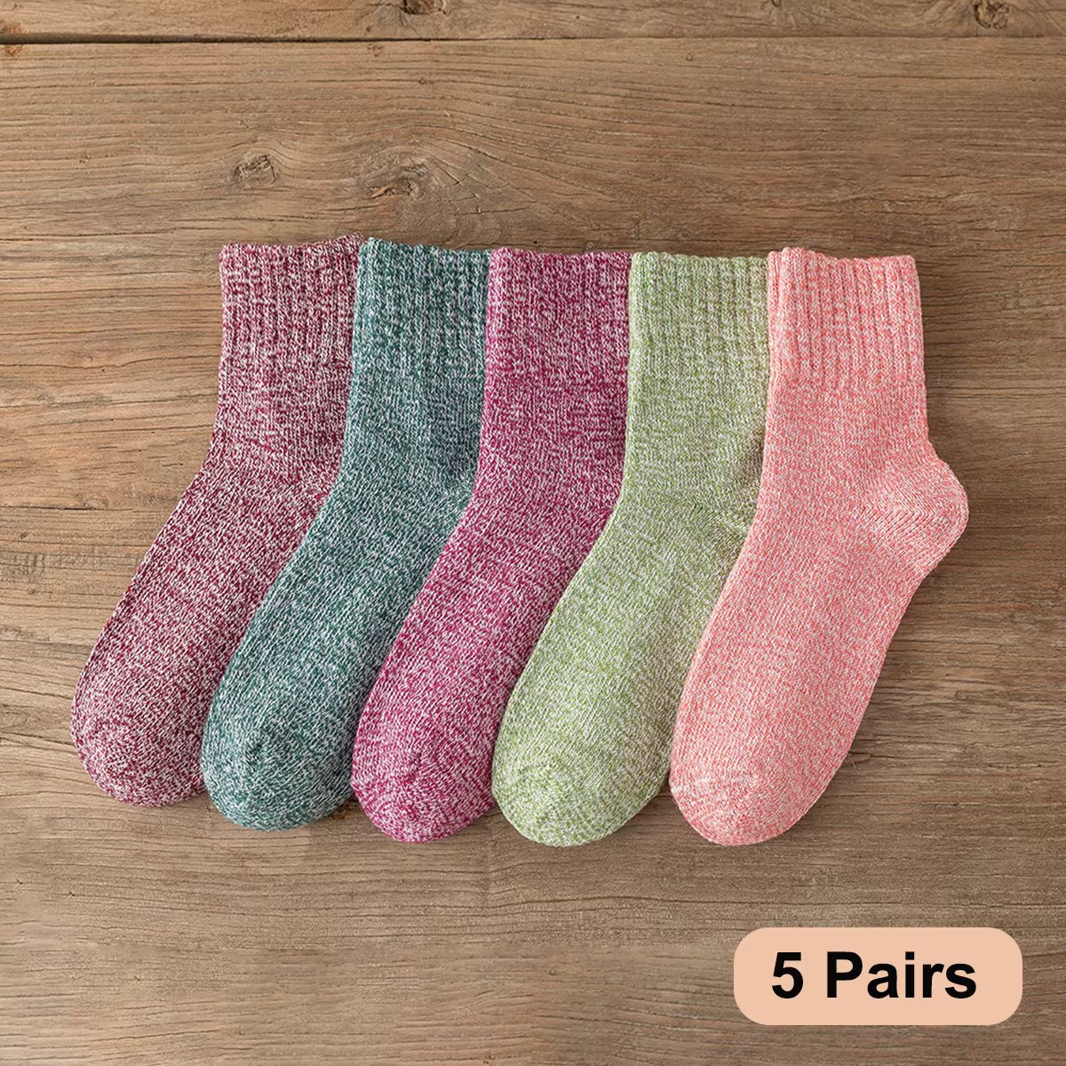 5Pairs New Witner Socks Women Socks Thick Warm Retro Solid Color High Quality Free Size