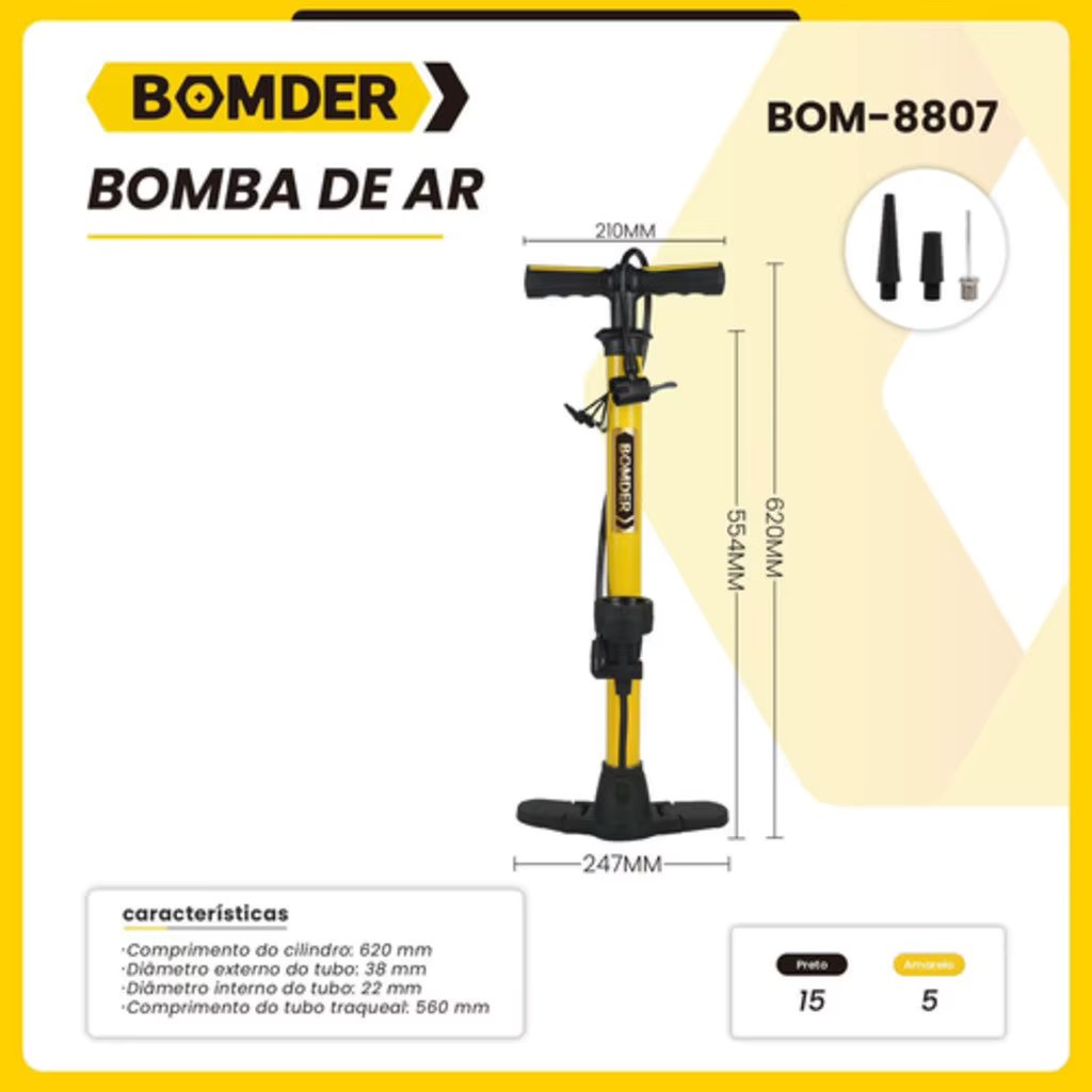 Bomba De Ar 620mm Manual Pé Retrátil Pneu Moto Bike Bomder BOM-8807