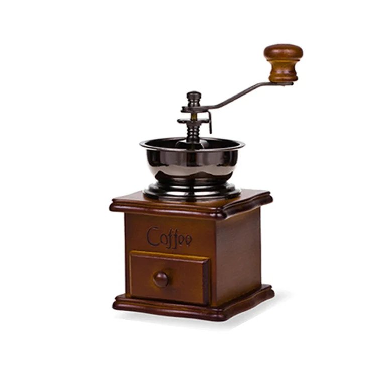 1PCS Vintage Manual Coffee Grinder Burr Hand Crank Coffee Grinders Wooden Vintage Style Hand Coffee Grinder Classic Coffee