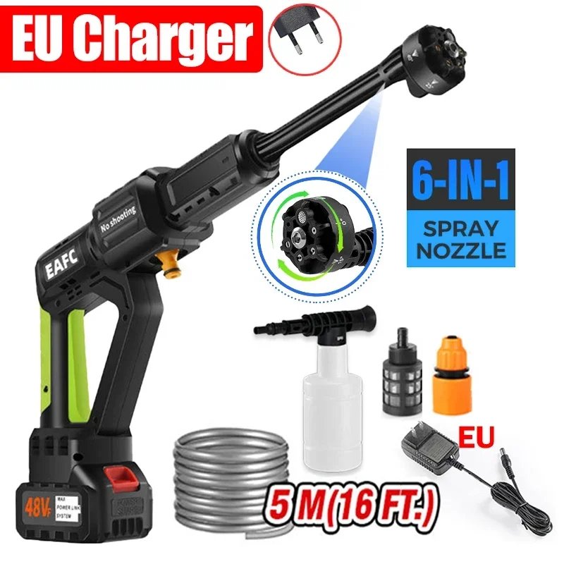100BAR 30000mAh High Pressure Car Washer Gun Washing Machine Portable 6-in-1 Multi-function Nozzles Foam for 21V Makita Battery