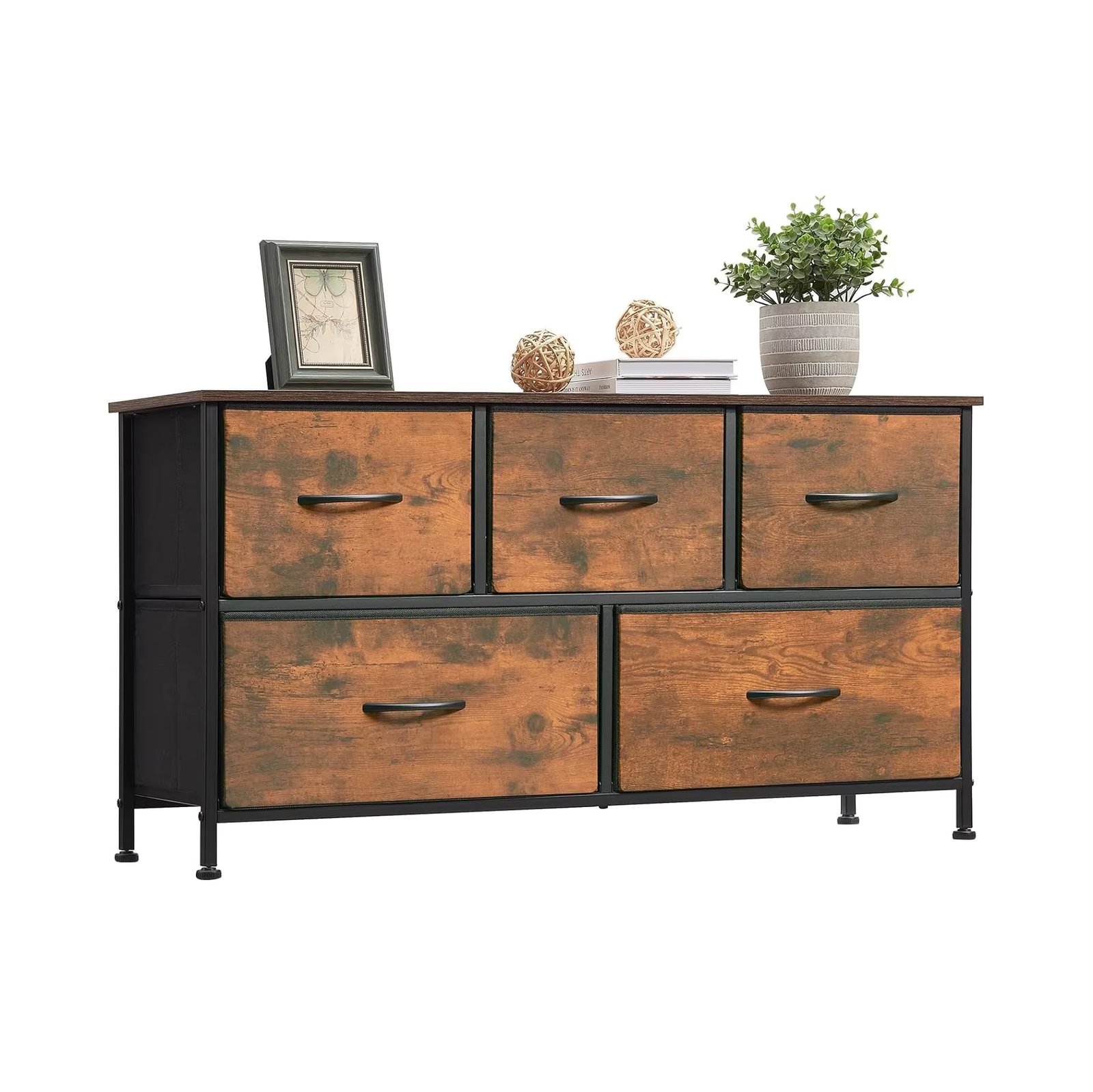 Storage Cabinet with 5 Drawers Wide Storage Chest,Removable Fabric Bins Storage Organizer,Home,Living Room,100*30*52CM Brown