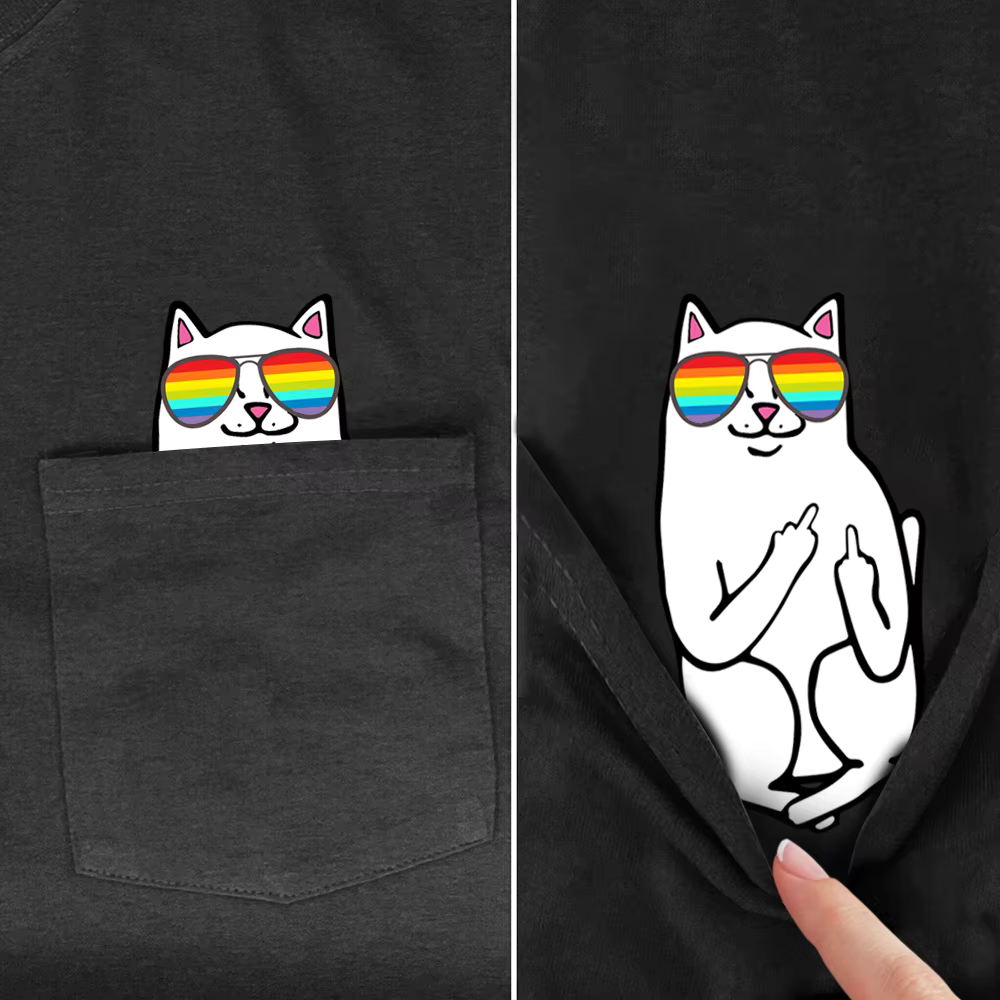 PLstar Cosmos T Shirt summer pocket Cat printed t-shirt men for women shirts tops funny cotton black tees style-1