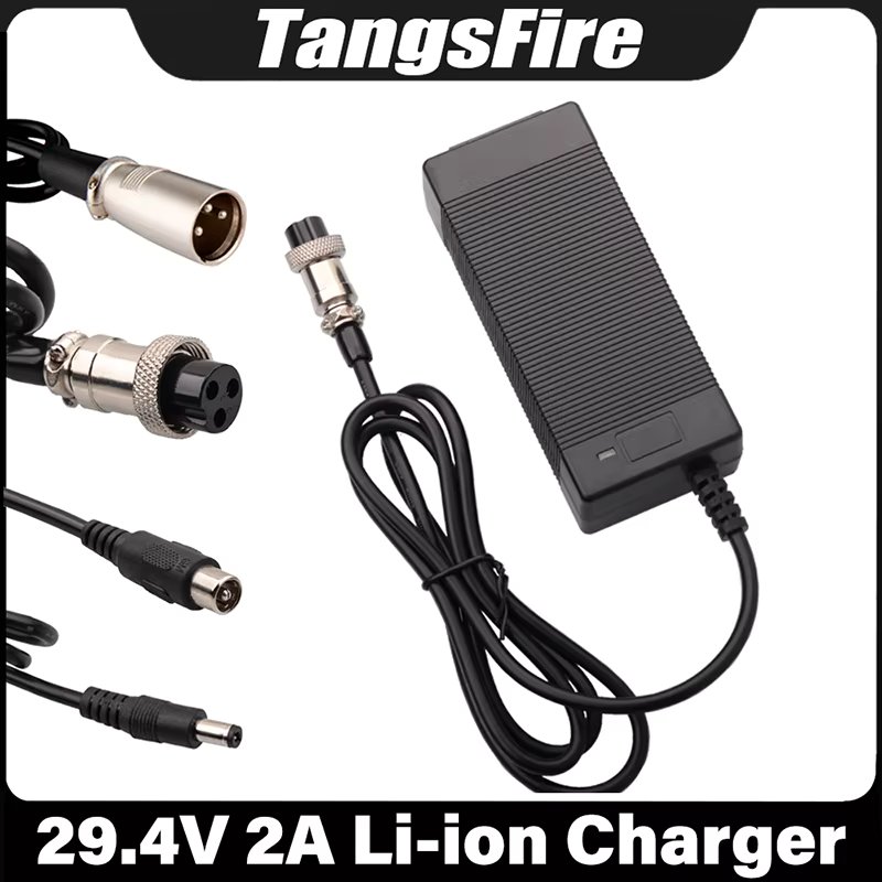 29.4V 2A Smart Lithium Battery Charger For 7Series 24V Polymer Li-ion Battery Charger GX16/XLR/RCA/GX12/DC/IEC/XT60 Connector