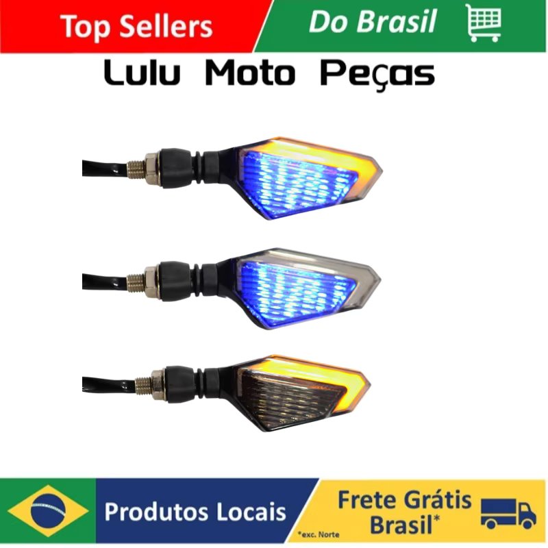 PAR DE SETA PISCA DE LED PARA MOTO UNIVERSAL AMARELO/AZUL D-200
