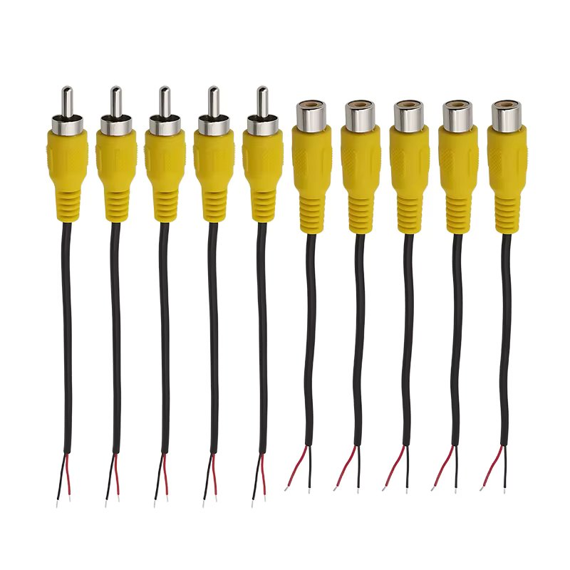 10Pcs RCA Male / Female to Bare Wire Open End Pigtail Audio Video RCA Plug Socket Cable Extension Cord Soldering DIY Connector