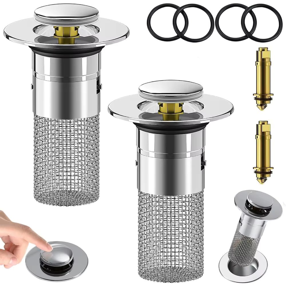 2-piece Sink Drain Strainer with Removable Stainless Steel Strainer Basket for Replacing Sink Stoppers in Your Bathroom