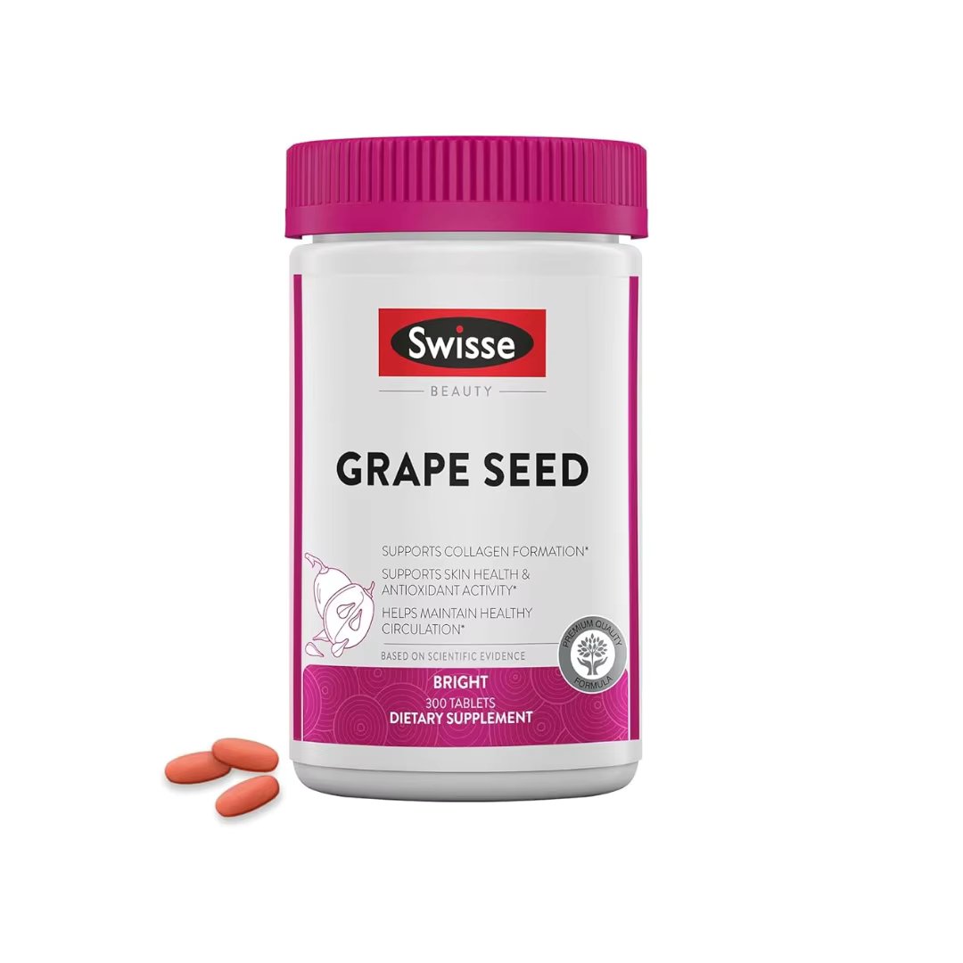 Swisse Grape Seed Extract Antioxidant Supplement with Vitamin C | Supports Skin Health & Collagen | 300 Tablets