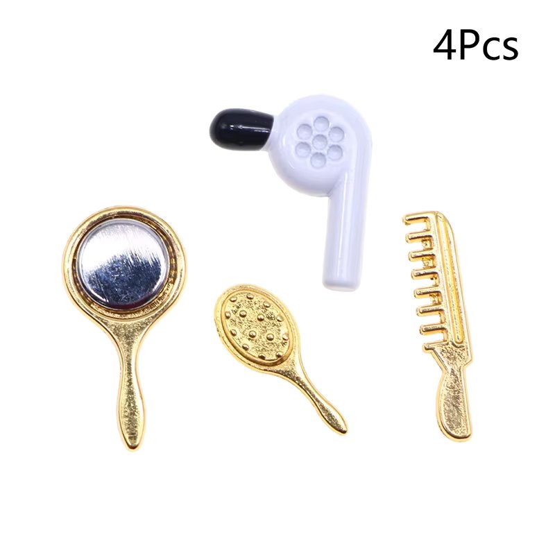 1Set 1:12 Dollhouse Miniature Simulation Hair Comb Mirror Hair Dryer Home Model For Doll House Decor Accessories Toys Gift