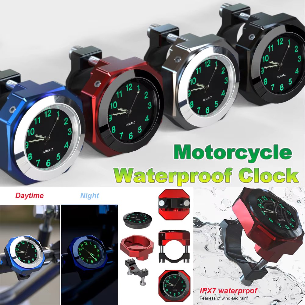 Universal 22-28mm Waterproof Motorcycle Bike Handlebar Clock Mount Watch Time Aluminum Clock With Buckle High-grade Chrome Table
