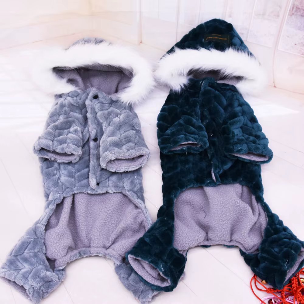 Winter Dog Jumpsuits Pet Puppy Hoodie Jacket Coat 4-Leg Soft Fleece Warm Snowsuit Chihuahua Yorkie Outfits Clothes Apparel