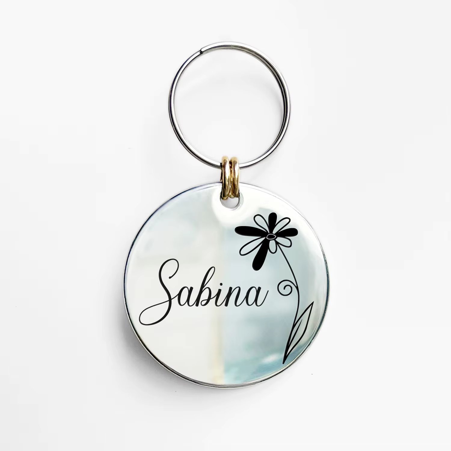 Personalized Cat Dog Tags MW004 Birth Flowers Pattern for Collar Accessories Stainless Stee Double-Sided Custom Engraving