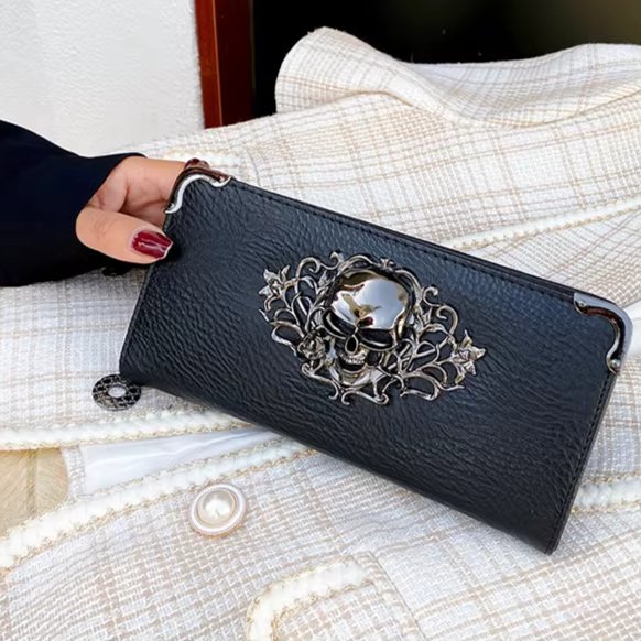 Famous Luxury Brand Design Women Men Long Wallets Skull Punk Style Wallets for Ladies Girl Money Pocket Card Holder Phone Bag