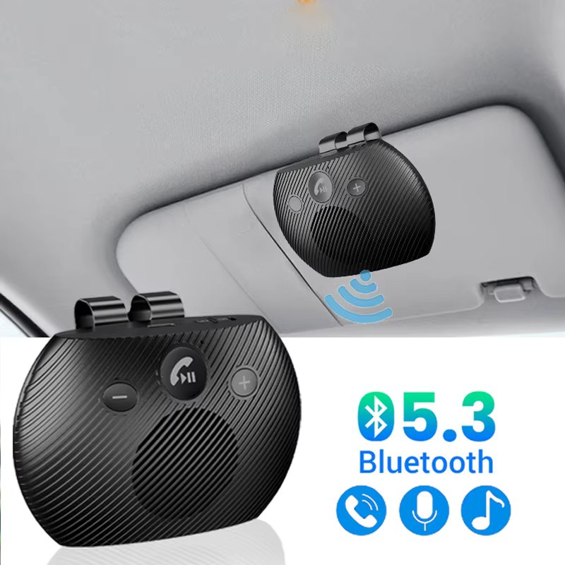 V5.3 Bluetooth Speaker Handsfree Car Kit Sun Visor Clip Wireless Audio Receiver Speakerphone Loud Music Player With Microphone