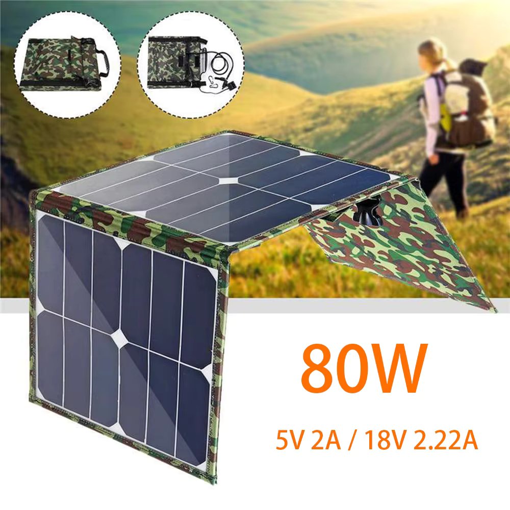 Solar Cell 80W Photovoltaic Panels USB Charger System Battery V 5V Portable Flexible Foldable Energy Power Sunpower Camping Set