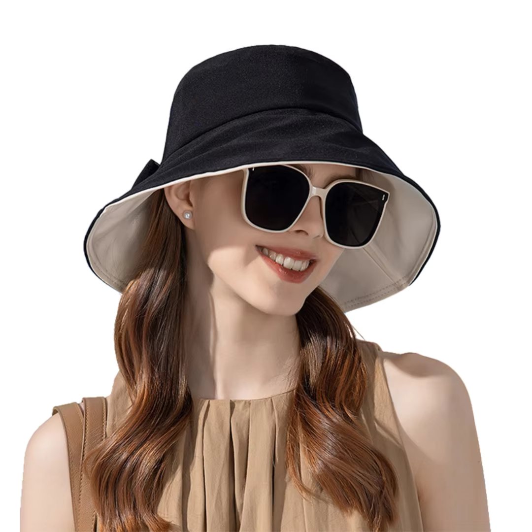 Women Summer Sun Protection Bucket Hat with Bow-tie Lady Elegant Sunscreen Beach Cap Outdoor Wide Brim Headgear Wholesale New in