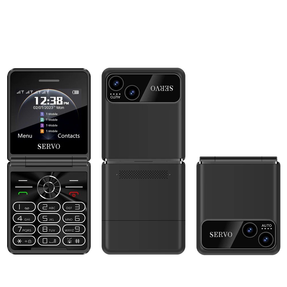 SERVO iP15 Flip 4 SIM Card Foldable Mobile Phone Call Recording MP4 Speed Dial Blacklist Flashlght Classical Fold Cellular Phone