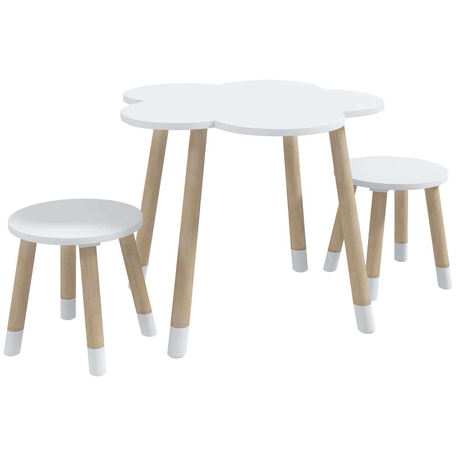 ZONEKIZ table set and 2 children's chairs table with chairs for children 2-5 years old with flower table Ø 59x50 cm and chairs Ø 28x26 cm for bedroom living room white and Natural