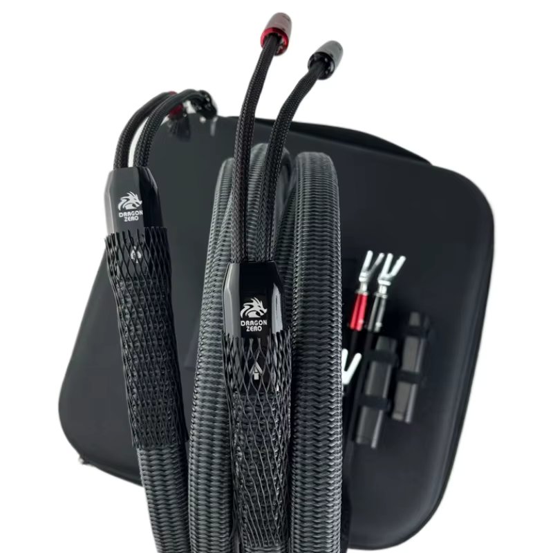 Pair Dragon Full-Range Speaker Cable Zero & Bass Biwire HiFi Audio Loudspeaker Wire V Spade / Banana Plug