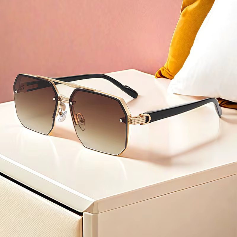 Oversize Retro Double Bridges Polygon Square Metal Men Sunglasses Fashion Gradient Shades UV400 Trending Women Sun Glasses