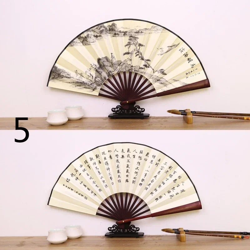 1Pcs Retro Folding Silk Fan Chinese Style Decorative Men Pocket Bamboo Handle Hand Held Fan Party Favors Home Decoration Crafts