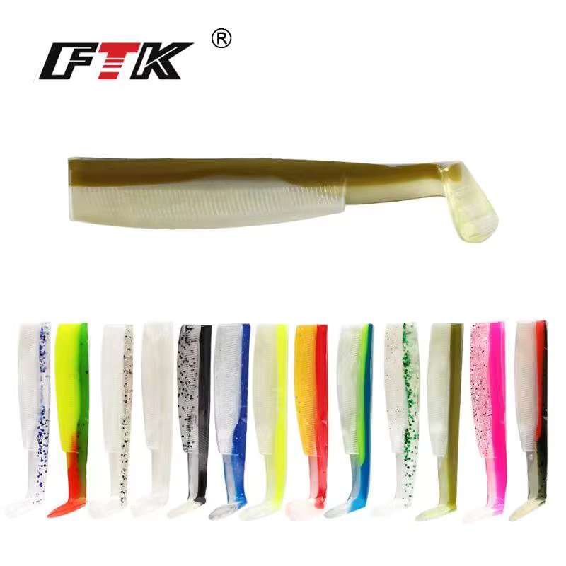 FTK Fishing Soft Black Minnow Lure 70/90mm 5pcs Body T-Tail Silicone Bait Easy Shiner For Bass Pike Tackle Gear Leurre Souple