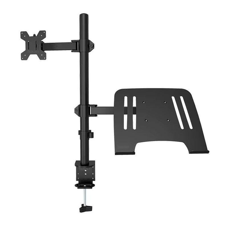 M076 Dual LCD Monitor Desk Mount Fully Adjust Stand with Extra Laptop Tray for Laptop Notebook up to 17" and Screen up to 32"