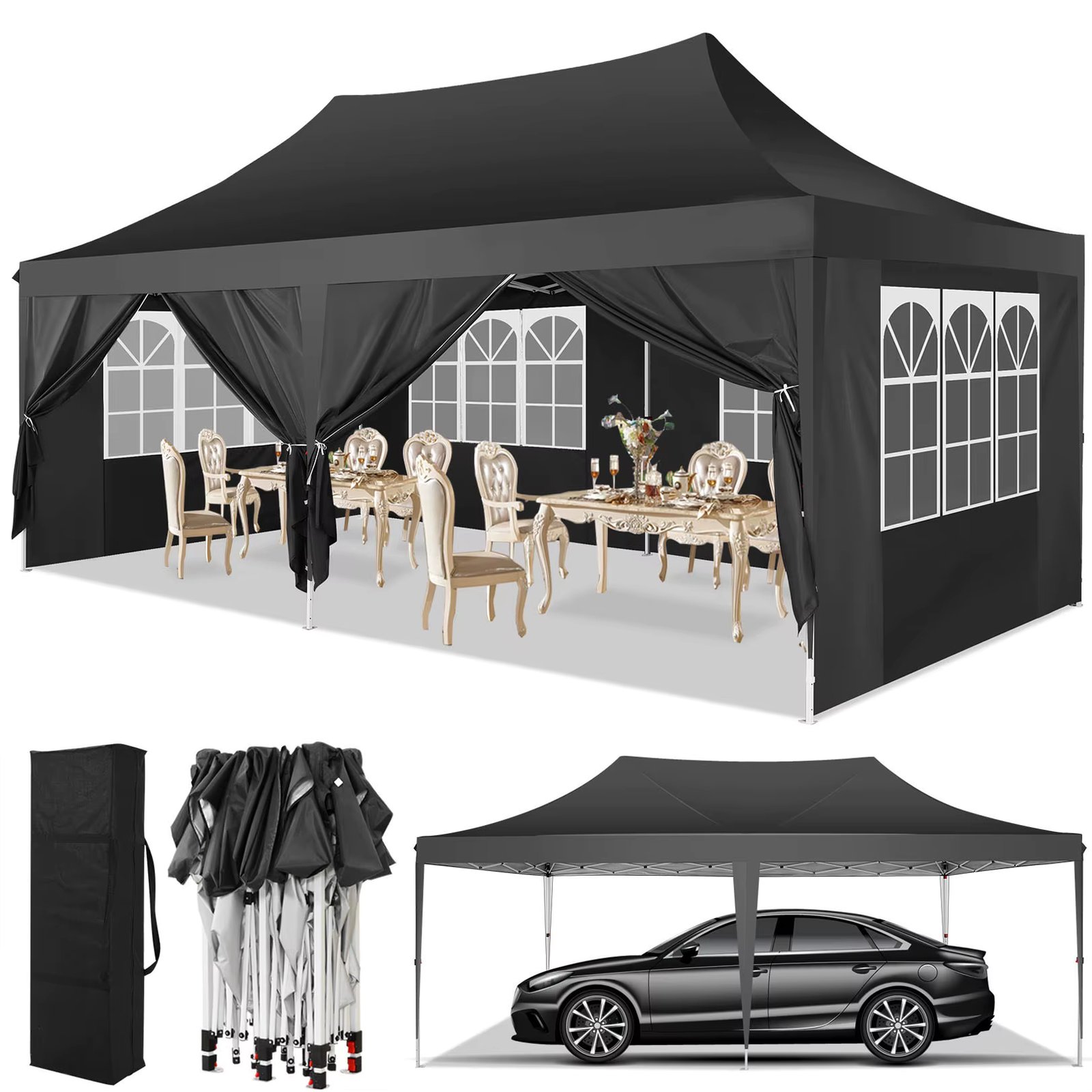 10x20 Pop Up Canopy Tent with 6 Sidewalls, Wedding Party Tent Outdoor Canopy UV50+ Waterproof Canopy Tent Outdoor Gazebo