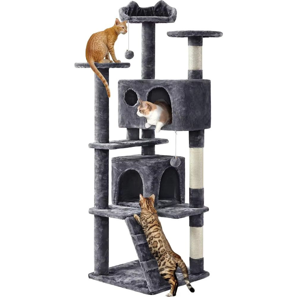 Cactus Cat Tree, 40 Inch Cat Tower, Equipped with Large Metal Carpet, Hammocks, Cat Scratch Posts, Apartments, Hanging Balls