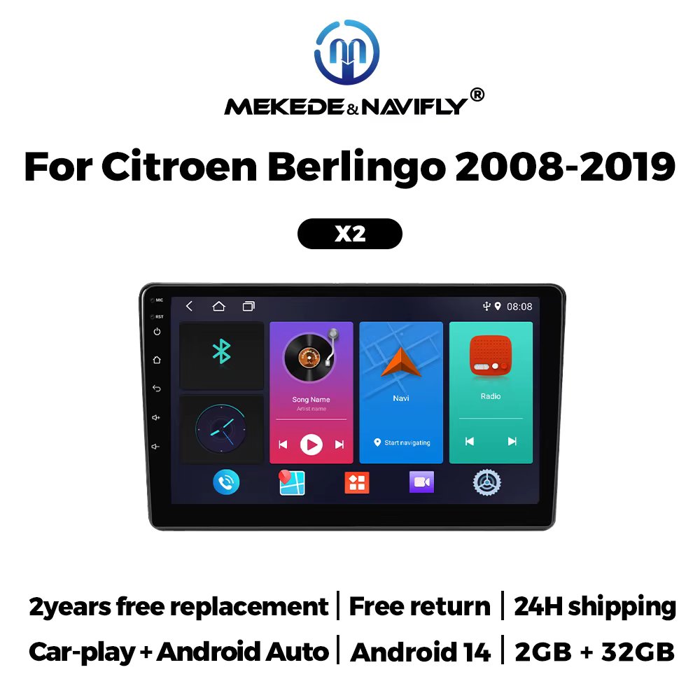 MEKEDE Android14 Wireless CarPlay Android Auto For Citroen Berlingo 2008-2019 Car Radio Multimedia Player GPS Navigation BT WIFI