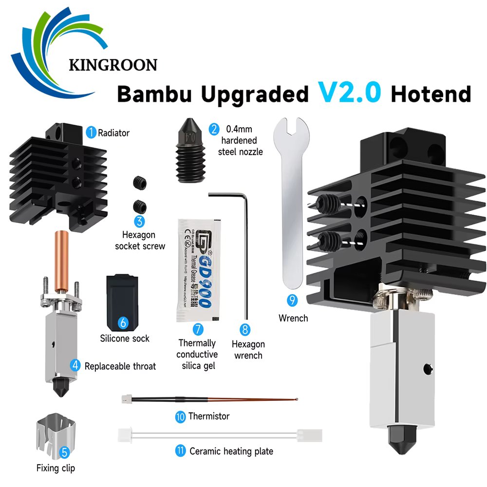 Upgrades For Bambu Lab P1P Hotend Bi Metal Throat Lab x1 Hotend Bi Nozzle P1P Thermistor Hardened Steel Nozzle For Bambu Hotend