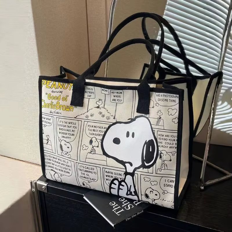 No.1 Anime Snoopy Tote Bag Canvas Bag Large Capacity Female Environmental Protection Portable Pu Cute Printing Shopping Bag