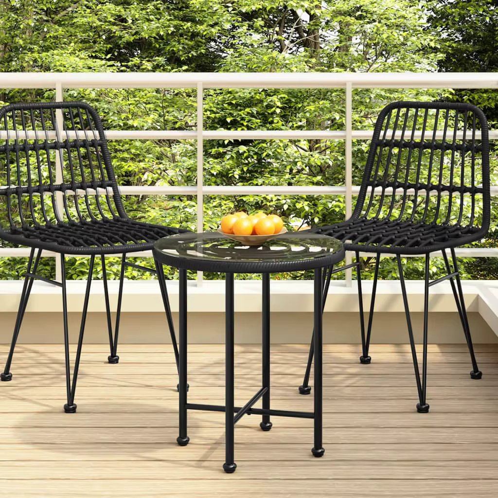 vidaXL Dining Table Black Ø50 cm Tempered Glass and Steel Outdoor table, garden table, picnic table