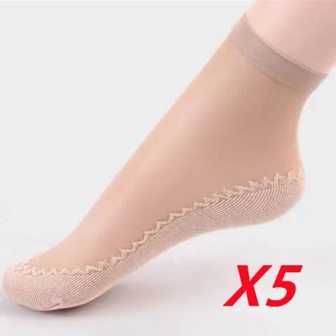 5Pairs Skin Black Silk Socks Women Transparent Thin Breathable Summer Mesh Non-Slip Bottom Short Non-Slip Stretch Ankle Sock