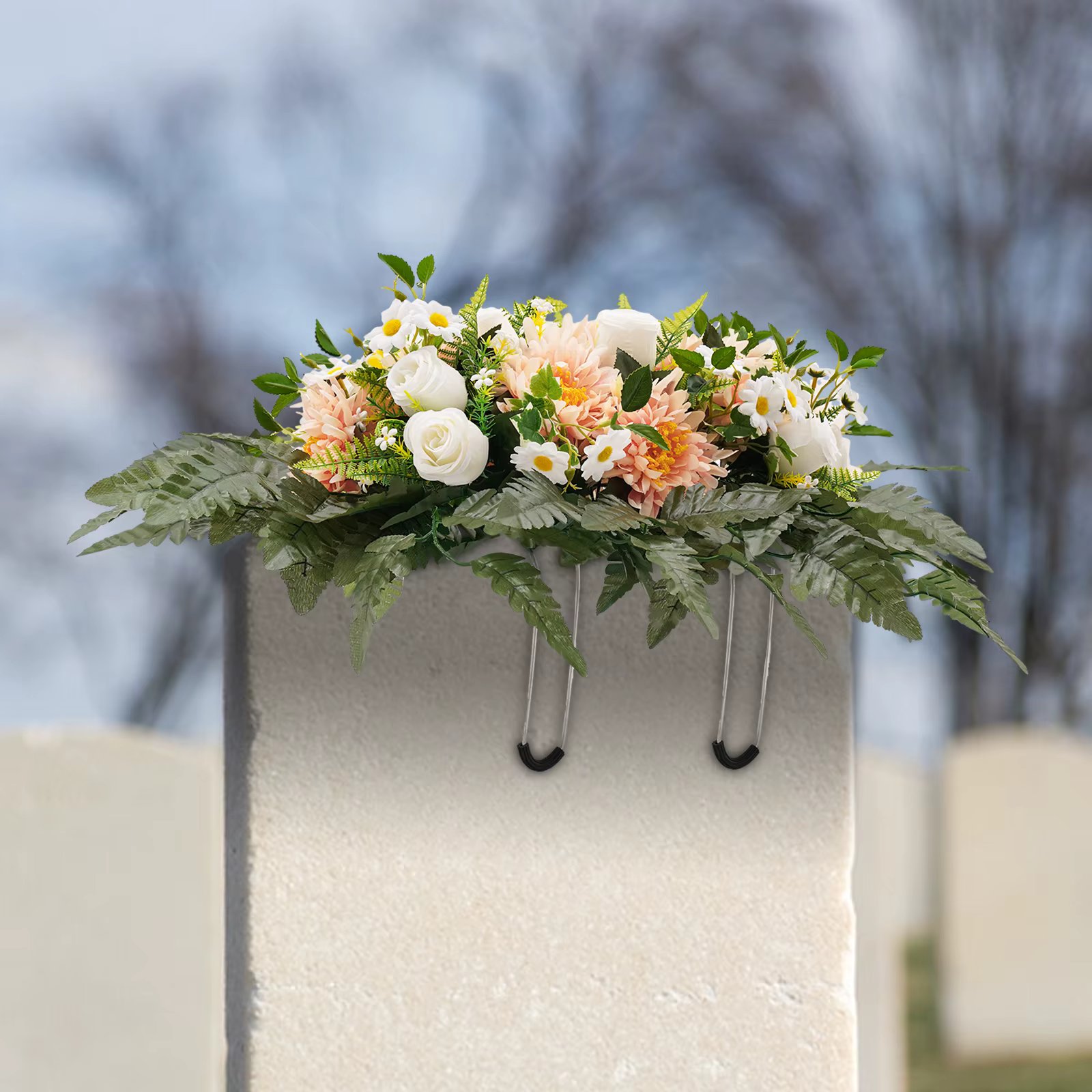 Cemetery Flowers –  Grave Decorations - Purple Violet Wildflower Saddle