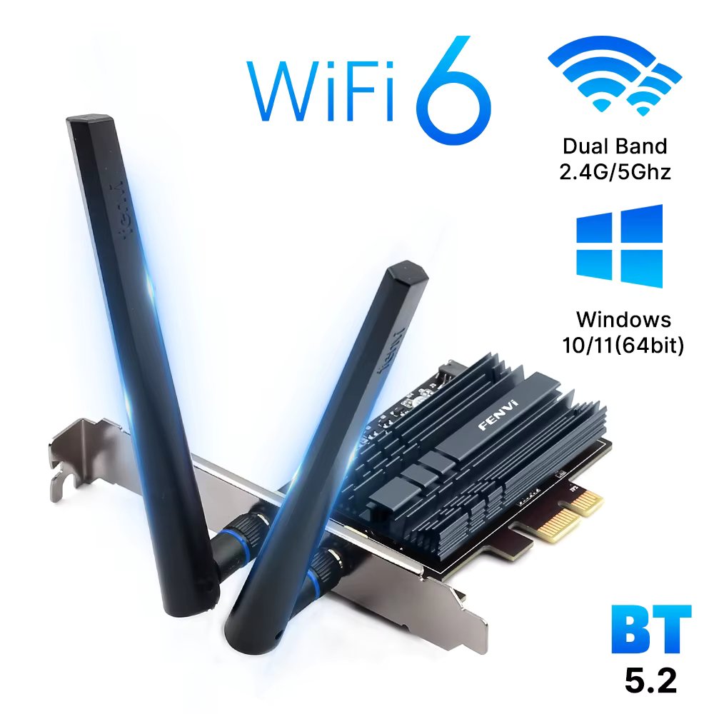fenvi WiFi 6 Pci-e Wireless Adapter Bluetooth 5.2 for Intel AX200 Network Card Dual Band 5Ghz 2.4G Wifi6 for PC Win 10/11
