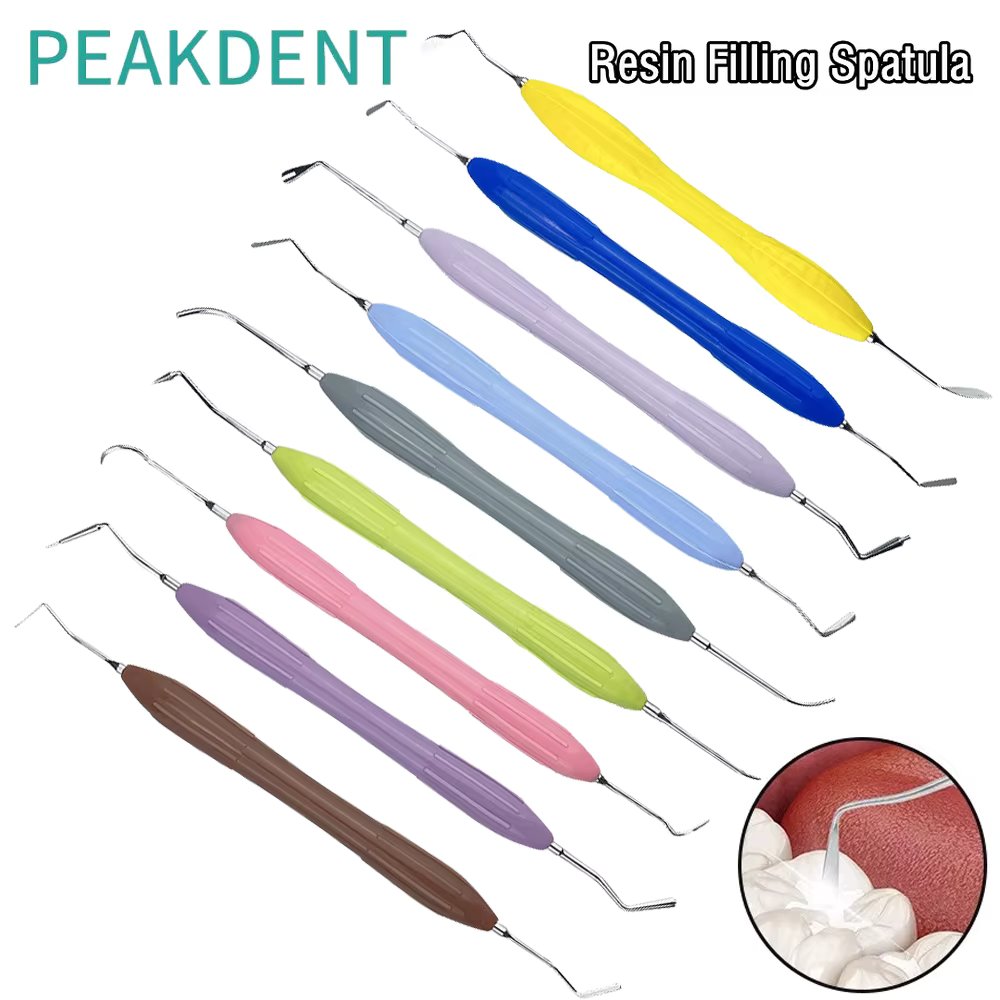 1Pcs Dental Double Ended Stainless Steel Resin Filler Knife Composite Resin Filling Spatula Silicone Handle Dentistry Tools